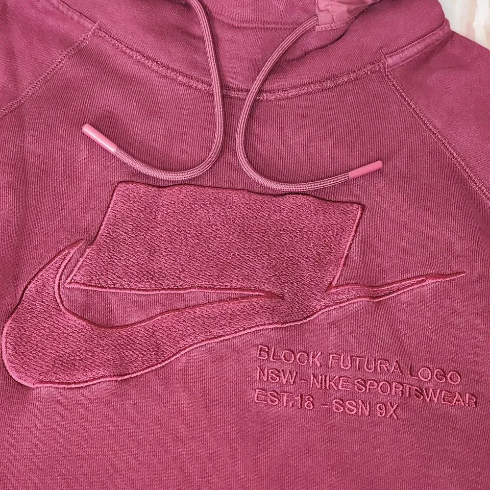 Nike Sportswear Block Futura Hoodie Mens Small Burgundy Raised Logo Reverse Back